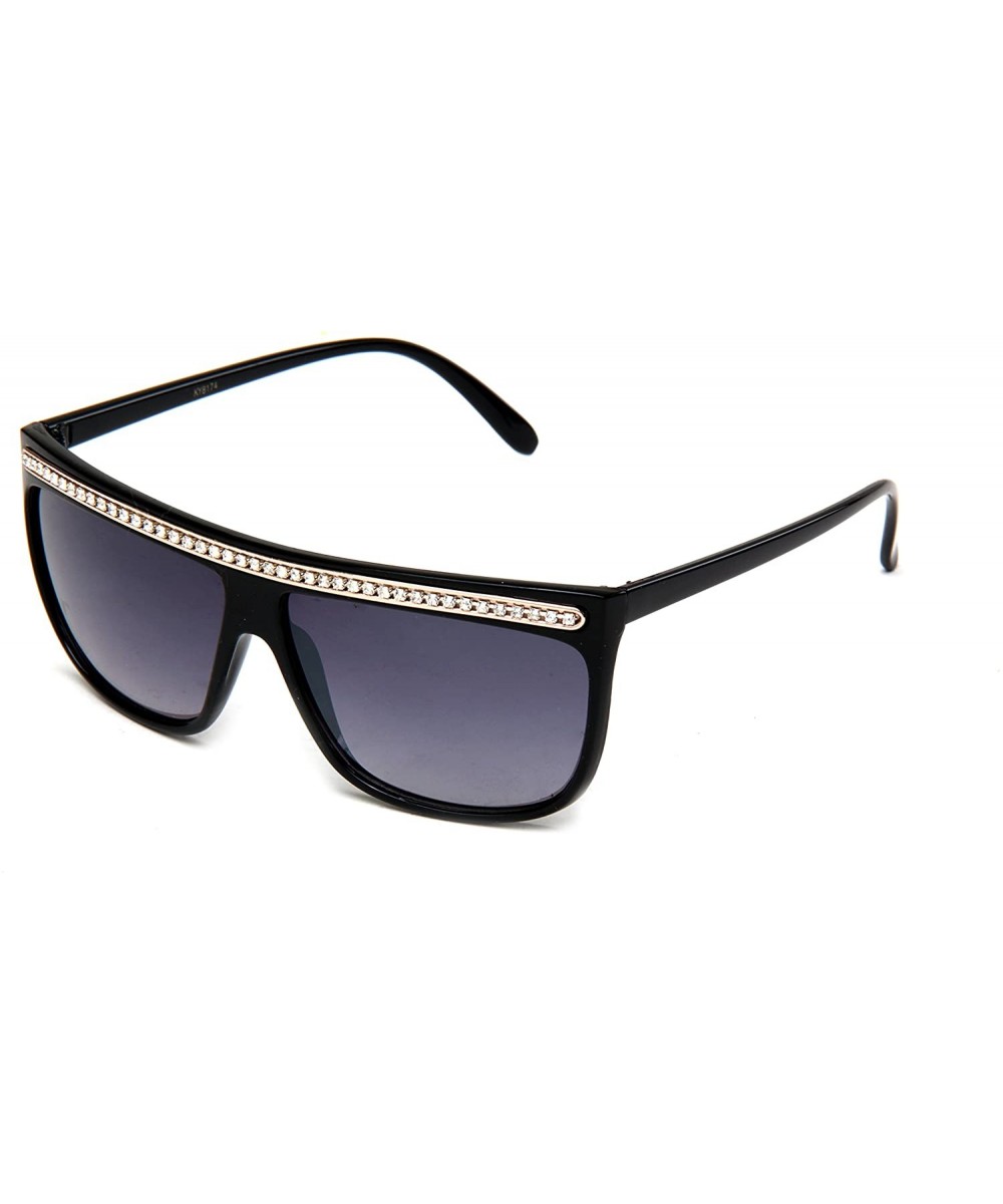 Women Retro Fashion Square Flat Top Sunglasses with Rhinestones - Black/Gold - CD119E6ZTR7 $7.84 Wayfarer