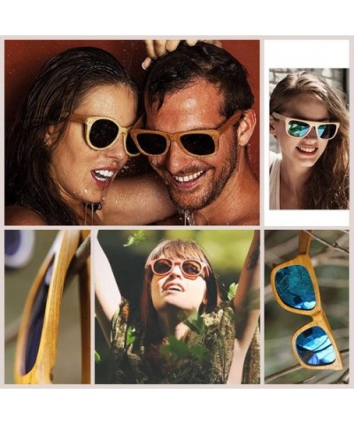 Wood Sunglasses with Polarized Lens Striped Wood Frame with Wooden Box - Gray - CH12HKE9RJZ $33.50 Sport
