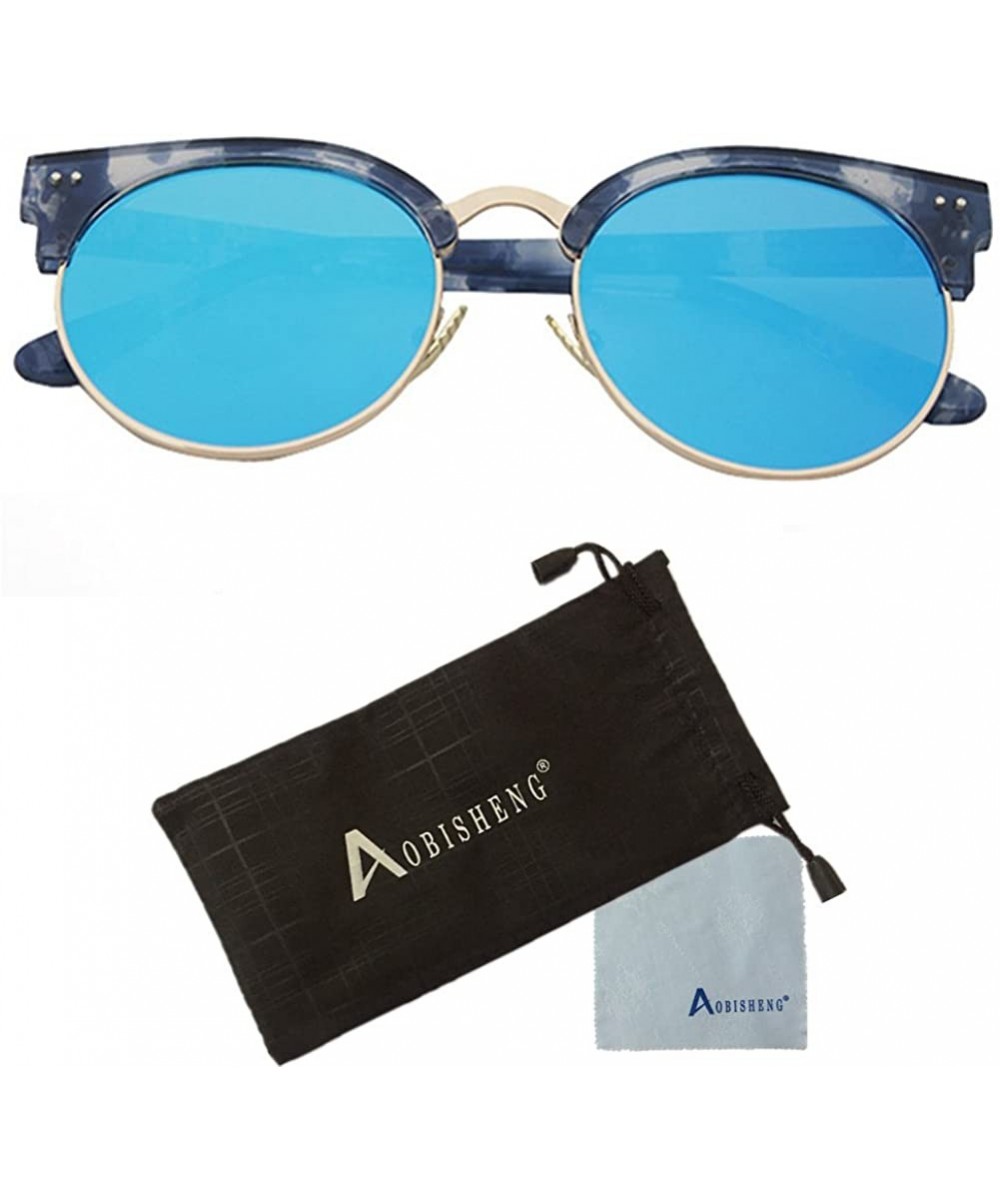 Vintage Half Frame Horn Rimmed Sunglasses - Blue - CZ12GY08F99 $7.85 Rimless