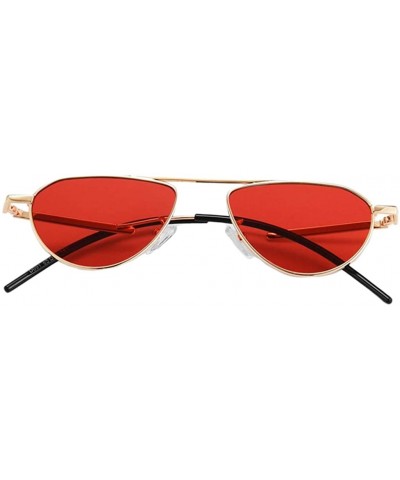 Oval Sunglasses Women Men Candy Color Sun Glasses Metal Frame - Gold+red - C71962CS7SK $4.83 Oval