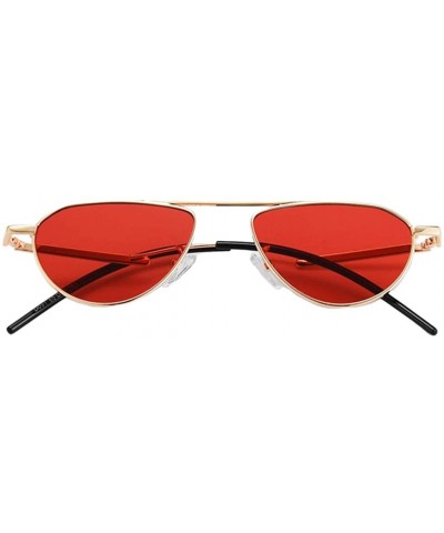 Oval Sunglasses Women Men Candy Color Sun Glasses Metal Frame - Gold+red - C71962CS7SK $4.83 Oval