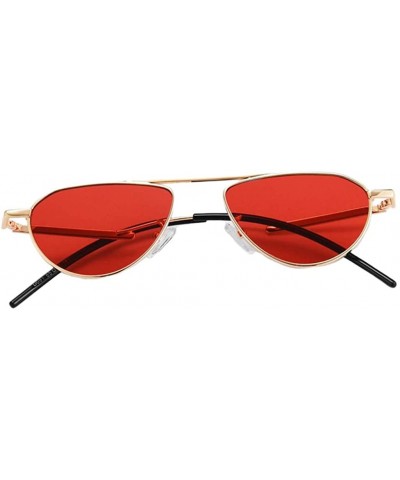 Oval Sunglasses Women Men Candy Color Sun Glasses Metal Frame - Gold+red - C71962CS7SK $4.83 Oval