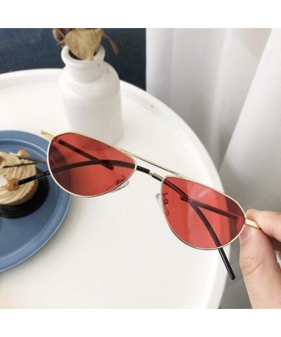 Oval Sunglasses Women Men Candy Color Sun Glasses Metal Frame - Gold+red - C71962CS7SK $4.83 Oval