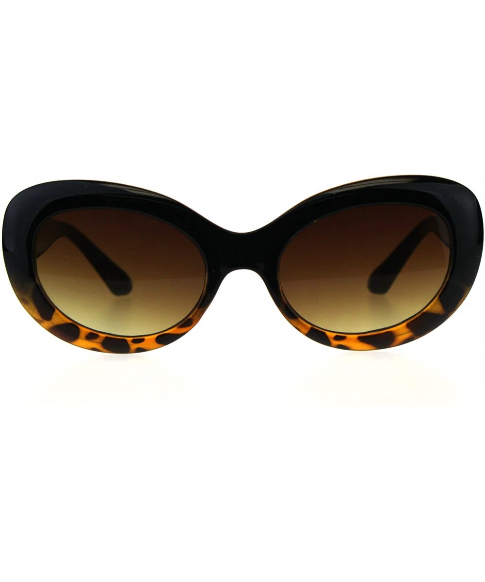 Womens Retro Minimal Mod Plastic Oval Round Goth Sunglasses - Black Tortoise Brown Smoke - CT18E4K3KKG $7.05 Oval