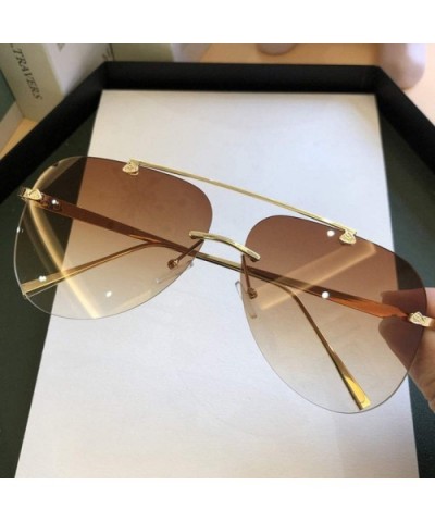 Vintage Rimless Aviation Sunglasses Gradient - gold brown - CX198O6TW6X $30.42 Round