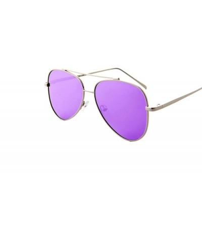 Unisex Sunglasses Metal Double Bridge Frame AVIATOR Polarized UV400 - Silver Metal Frame/ Mirror Violet Lens - CT18GWL88SE $6...