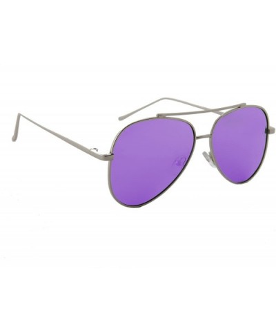 Unisex Sunglasses Metal Double Bridge Frame AVIATOR Polarized UV400 - Silver Metal Frame/ Mirror Violet Lens - CT18GWL88SE $6...