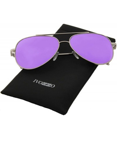 Unisex Sunglasses Metal Double Bridge Frame AVIATOR Polarized UV400 - Silver Metal Frame/ Mirror Violet Lens - CT18GWL88SE $6...