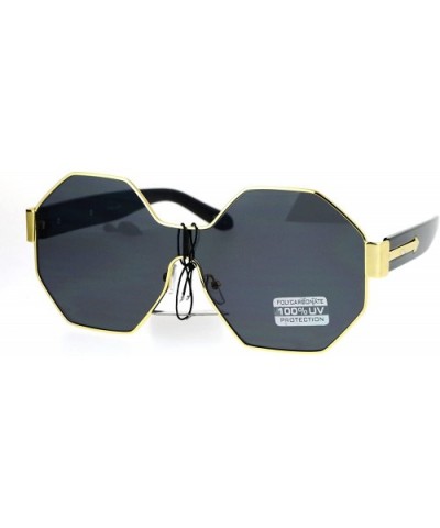 Octagonal Shield Robotic Large Futuristic Fashion Sunglasses - Gold Black - C812O2OACJN $8.01 Shield