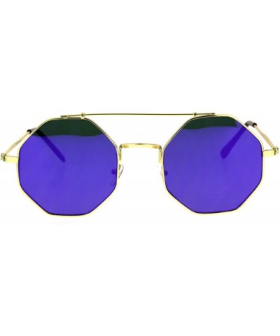 Mens Squared Octagon Mirror Color Lens Groovy Hippie Metal Rim Sunglasses - Gold Purple - CO17Z4I4M35 $6.06 Square