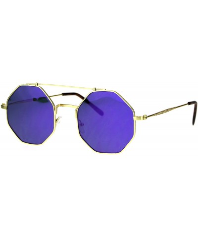 Mens Squared Octagon Mirror Color Lens Groovy Hippie Metal Rim Sunglasses - Gold Purple - CO17Z4I4M35 $6.06 Square