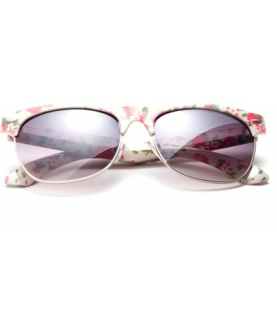 Newbee Fashion Floral Design Flower Art Semi-Rimmed Unique Love Women Spring Fashion Sunglasses - White/Floral - CS12N08UB65 ...