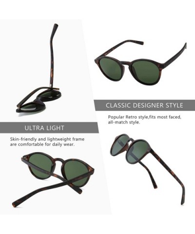 Women's Classic Round Polarized Sunglasses Retro Vintage Style UV400 - Amber Frame(matte Finish)/Green Lens - C418WL8RZL3 $12...