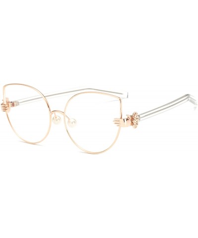 Fashion Palm Styling Pearl Nose Pads Glasses Frame - Rose Golden - CM182KSET9M $10.79 Oversized