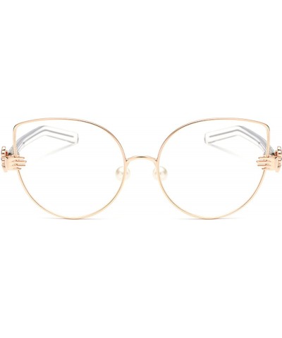 Fashion Palm Styling Pearl Nose Pads Glasses Frame - Rose Golden - CM182KSET9M $10.79 Oversized