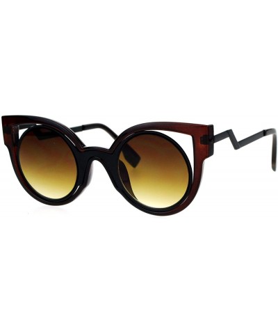 Womens Fashion Sunglasses Round Cateye Double Frame Zig Zag Design - Brown Black - C5188KI25S5 $7.92 Round
