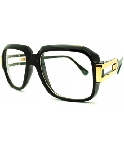 Oversized Square Eyeglasses Super Thick Bulky Clear Lens Fashion Wear - Black Gold - CM11DOFYNI5 $5.25 Oversized