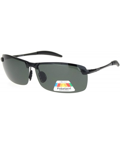 Polarized Mens Rimless Sport Metal Rim Rectangular Sunglasses - Black Green - C418O9ITC5R $10.67 Sport