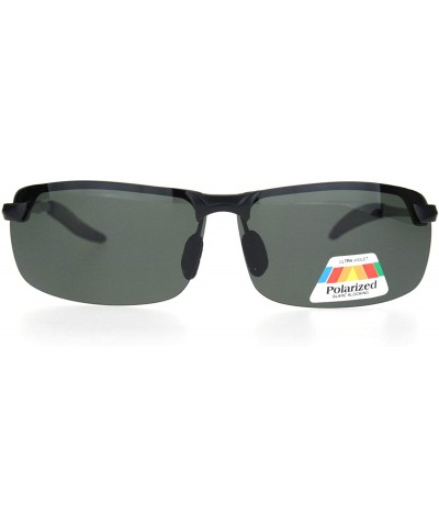 Polarized Mens Rimless Sport Metal Rim Rectangular Sunglasses - Black Green - C418O9ITC5R $10.67 Sport