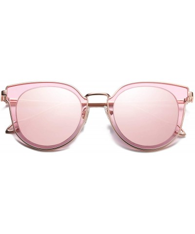 Fashion Round Polarized Sunglasses for Women UV400 Mirrored Lens SJ1057 - 0c2 Rose Gold Frame/Pink Mirrored Lens - CV18030L2Q...