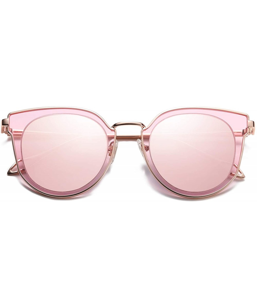 Fashion Round Polarized Sunglasses for Women UV400 Mirrored Lens SJ1057 - 0c2 Rose Gold Frame/Pink Mirrored Lens - CV18030L2Q...