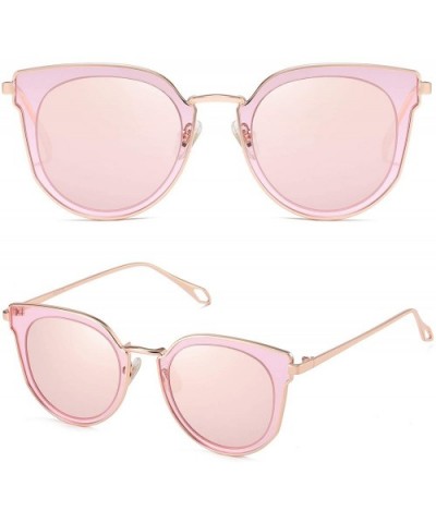 Fashion Round Polarized Sunglasses for Women UV400 Mirrored Lens SJ1057 - 0c2 Rose Gold Frame/Pink Mirrored Lens - CV18030L2Q...