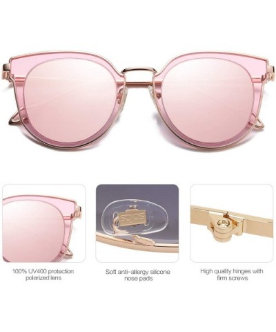 Fashion Round Polarized Sunglasses for Women UV400 Mirrored Lens SJ1057 - 0c2 Rose Gold Frame/Pink Mirrored Lens - CV18030L2Q...