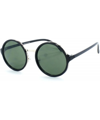 New Round Vintage Inspired Classic Circle Sunglasses w/Metal Bridge (Black/Green) - CP12DQVLG1X $4.57 Round
