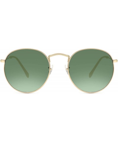 Crystal Glass Lenses Round Metal Retro Sunglasses 3447 - Golden Frame- Dark Green Glass Lenses - CN18K48E302 $12.38 Round