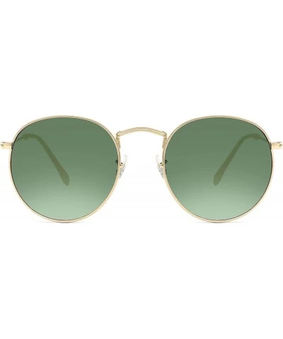 Crystal Glass Lenses Round Metal Retro Sunglasses 3447 - Golden Frame- Dark Green Glass Lenses - CN18K48E302 $12.38 Round