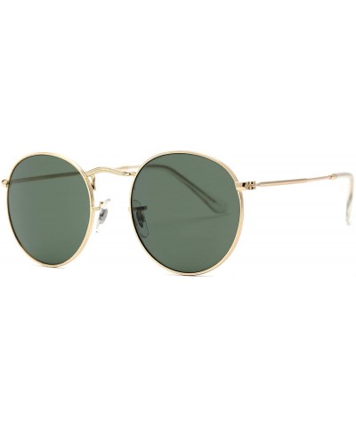 Crystal Glass Lenses Round Metal Retro Sunglasses 3447 - Golden Frame- Dark Green Glass Lenses - CN18K48E302 $12.38 Round