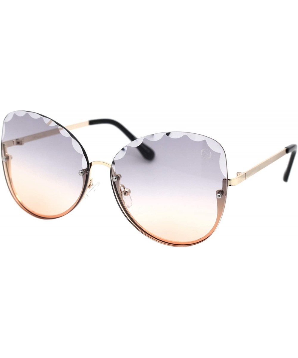 Womens Sunglasses Scallop Top Half Rim Butterfly Gradient Lens Shades UV 400 - Gold (Grey Orange) - CC19623M4T9 $7.29 Butterfly