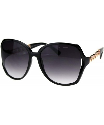 Womens Metal Chain Arm Exposed Lens Diva Plastic Fashion Sunglasses - Black Gold Smoke - C718TL6064D $7.39 Oversized