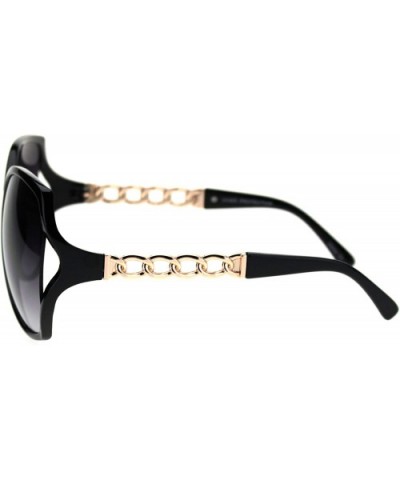 Womens Metal Chain Arm Exposed Lens Diva Plastic Fashion Sunglasses - Black Gold Smoke - C718TL6064D $7.39 Oversized