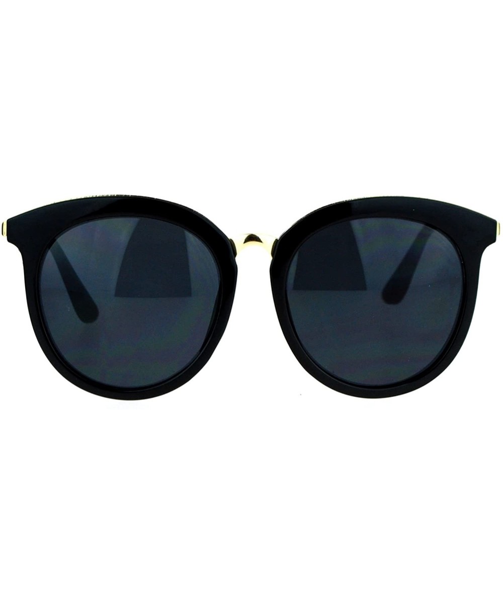 Womens Oversize Round Horn Rim Retro Sunglasses - All Black - CN12ITP9LV3 $9.02 Wayfarer