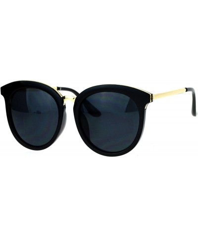 Womens Oversize Round Horn Rim Retro Sunglasses - All Black - CN12ITP9LV3 $9.02 Wayfarer