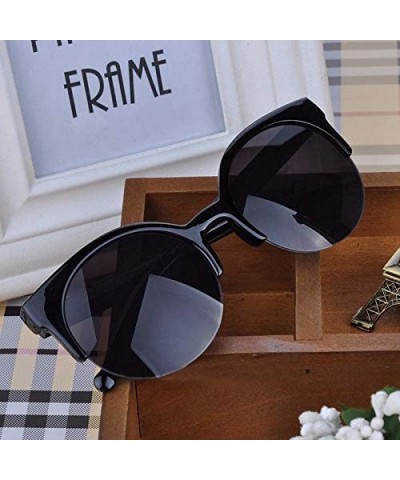 Men Women Vintage Sunglasses Cat Eye Semi-Rim Round Sunglasses UV400 Protection - B - CD196DKDTQT $4.78 Round