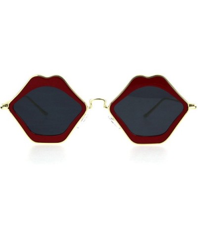 Womens Kissing Lip Hippie Retro Double Rim Sunglasses - Red Black - CQ18HIQ70E8 $10.81 Oval