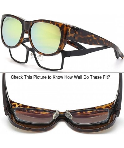 Fits Over Glasses Sunglasses Polarized Lens for Women Men Medium Size - Tortoise Frame Light Gold Mirrored Lens - C718DG8T8NE...
