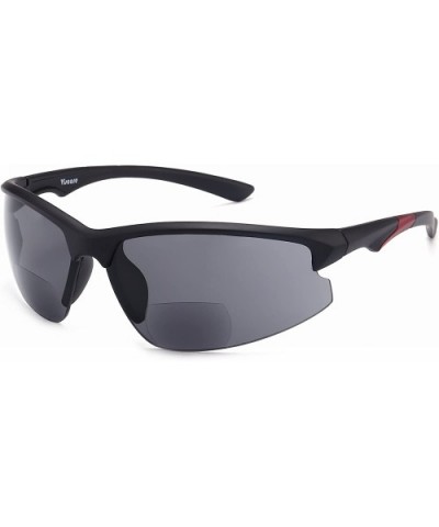 Men Women Bi-focal Sport Sunglasses w/readers - Black Red - C018649MTER $12.99 Wrap