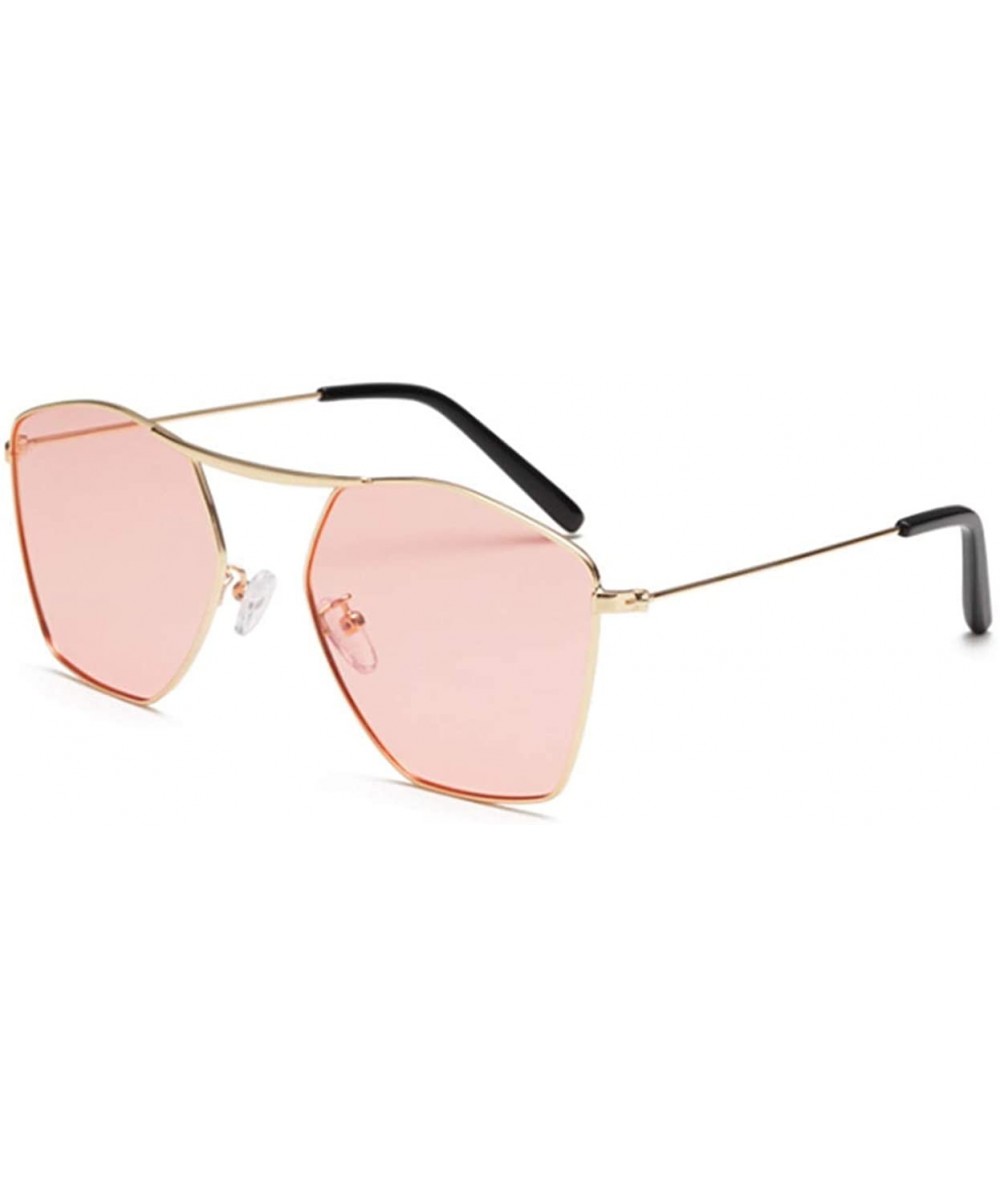 Men and women fashion retro polygon single beam aviator sunglasses prom mirror party travel - Pink - CO18T2L7NTI $14.32 Aviator