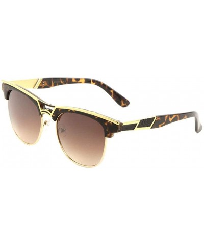 Horn Rimmed Square Classic Half Rim Retro Luxury Sunglasses - Tortoise & Gold Frame - C618ULZU4WE $10.96 Square