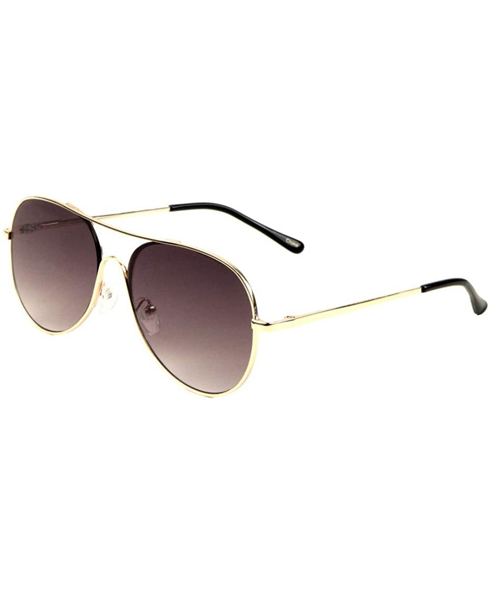 Round One Piece Thin Frame Aviator Sunglasses - Brown Gold - CW197MN3HXM $11.08 Round