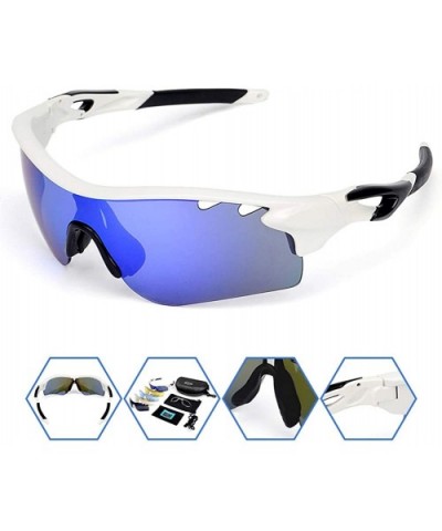 Polarized Sports Sunglasses with 5 Lens for Men Women Cycling Running Baseball - White - CG1887YA6H5 $19.78 Sport