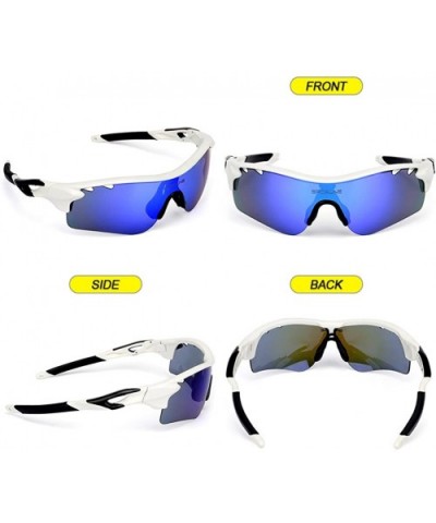 Polarized Sports Sunglasses with 5 Lens for Men Women Cycling Running Baseball - White - CG1887YA6H5 $19.78 Sport