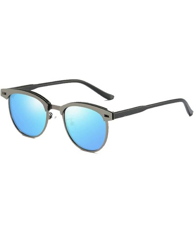Retro Semi Rimless Round Polarized Sunglasses for Women Men Brand Sun Glasses - 04silver Frame Blue Lens - CZ18HC9QH6M $19.27...