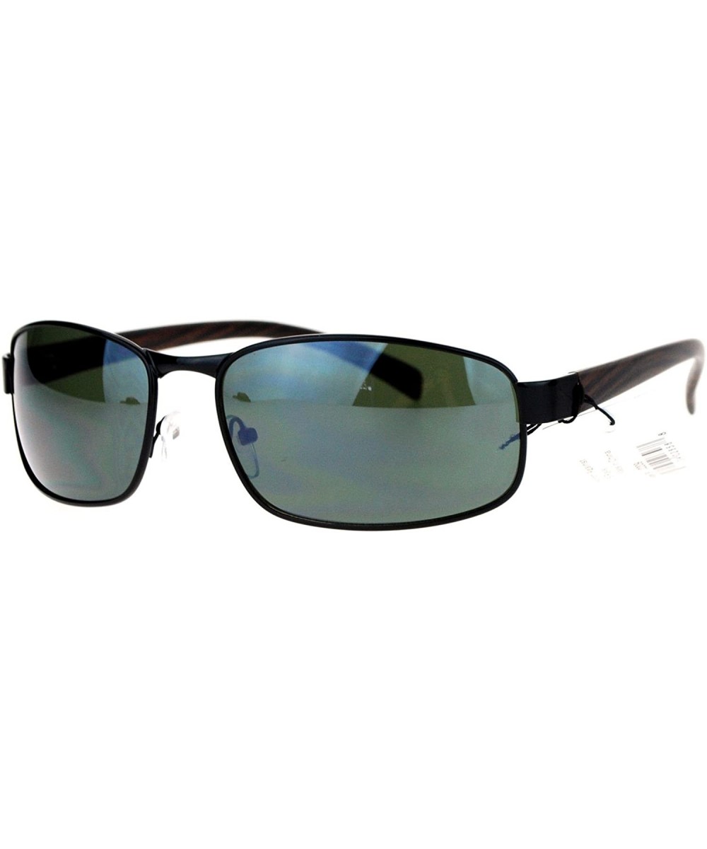 Mens Fashion Sunglasses Oval Rectangular Designer Wood Print Frame - Black (Dark Green) - CJ188UDGXNM $8.61 Rectangular