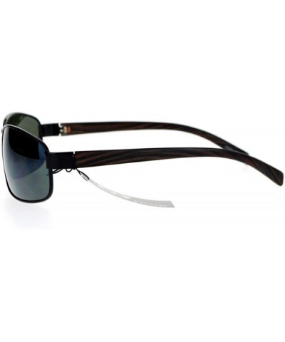 Mens Fashion Sunglasses Oval Rectangular Designer Wood Print Frame - Black (Dark Green) - CJ188UDGXNM $8.61 Rectangular