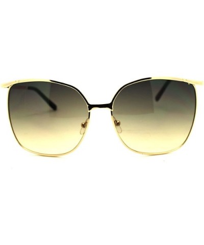 Womens Thin Metal Oversized Rectangular Retro Horn Rim Fashion Sunglasses - Gold - CK11MCKYH3J $5.83 Oversized