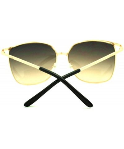 Womens Thin Metal Oversized Rectangular Retro Horn Rim Fashion Sunglasses - Gold - CK11MCKYH3J $5.83 Oversized